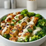 Grilled Chicken and Broccoli Bowls with Creamy Garlic Sauce