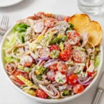 Grinder Salad overhead view with deli meats and veggies