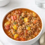 High Protein Stuffed Pepper Soup served warm
