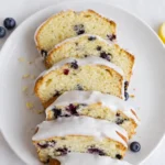 lemon blueberry pound cake on a wooden board