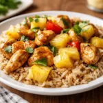 Pineapple Chicken and Rice in Skillet