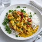 Savory Spicy Brazilian Coconut Chicken served over rice