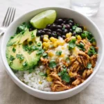Slow Cooker Chicken Burrito Bowl Ingredients and Final Dish
