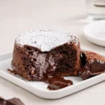 Air Fryer Lava Cake with molten chocolate and vanilla ice cream