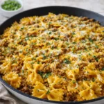 Cajun Cream Cheese Alfredo Bowties with ground beef