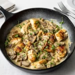 Chicken Stroganoff in a creamy mushroom sauce served in a bowl