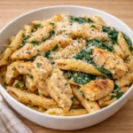 Creamy Garlic Parmesan Chicken Pasta in a bowl with seared chicken