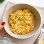 Creamy veggie orzo with broccoli and carrots