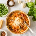 Easy Creamy Lasagna Soup in rustic bowl