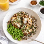 French Onion Chicken Bowls with wild rice and melted cheese