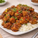 General Tso’s Cauliflower Bowls with rice and green onions