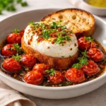 Hot Honey Tomato Burrata Dip in Cast Iron Skillet