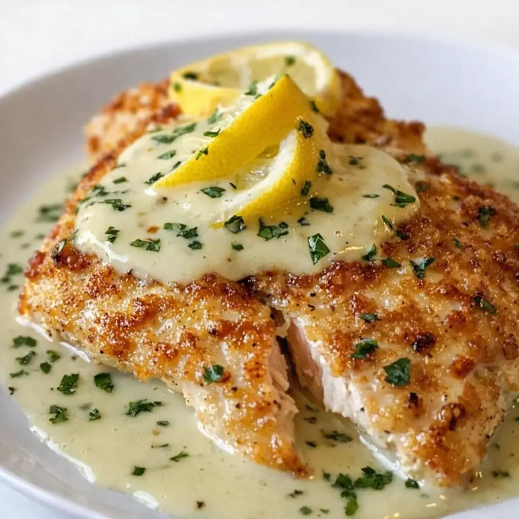 Lemon Pecorino Crusted Chicken with Creamy Lemon Sauce: Easy 30-Minute Meal
