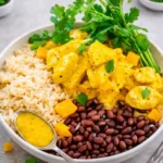 Mango Lime Chicken bowl with rice and beans