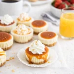 Mini Cheesecakes with Salted Caramel on Wooden Board