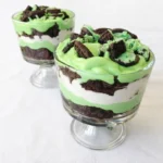 St. Patrick’s Day Brownie Trifle in a glass bowl