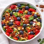 Fresh Strawberry Spinach Salad with balsamic glaze and feta cheese.