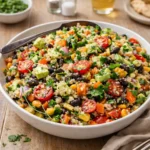 Vibrant Chili Lime Quinoa Black Bean Salad in a wooden bowl