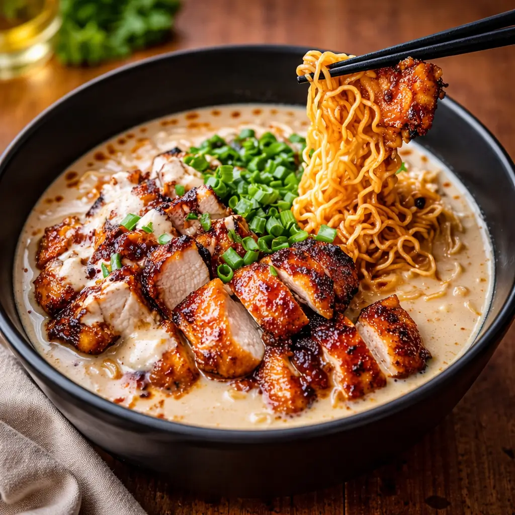Fiery Chicken Ramen with Creamy Garlic Sauce: A Bold 40-Minute Meal