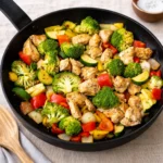Healthy Chicken and Vegetables Skillet in a cast iron pan