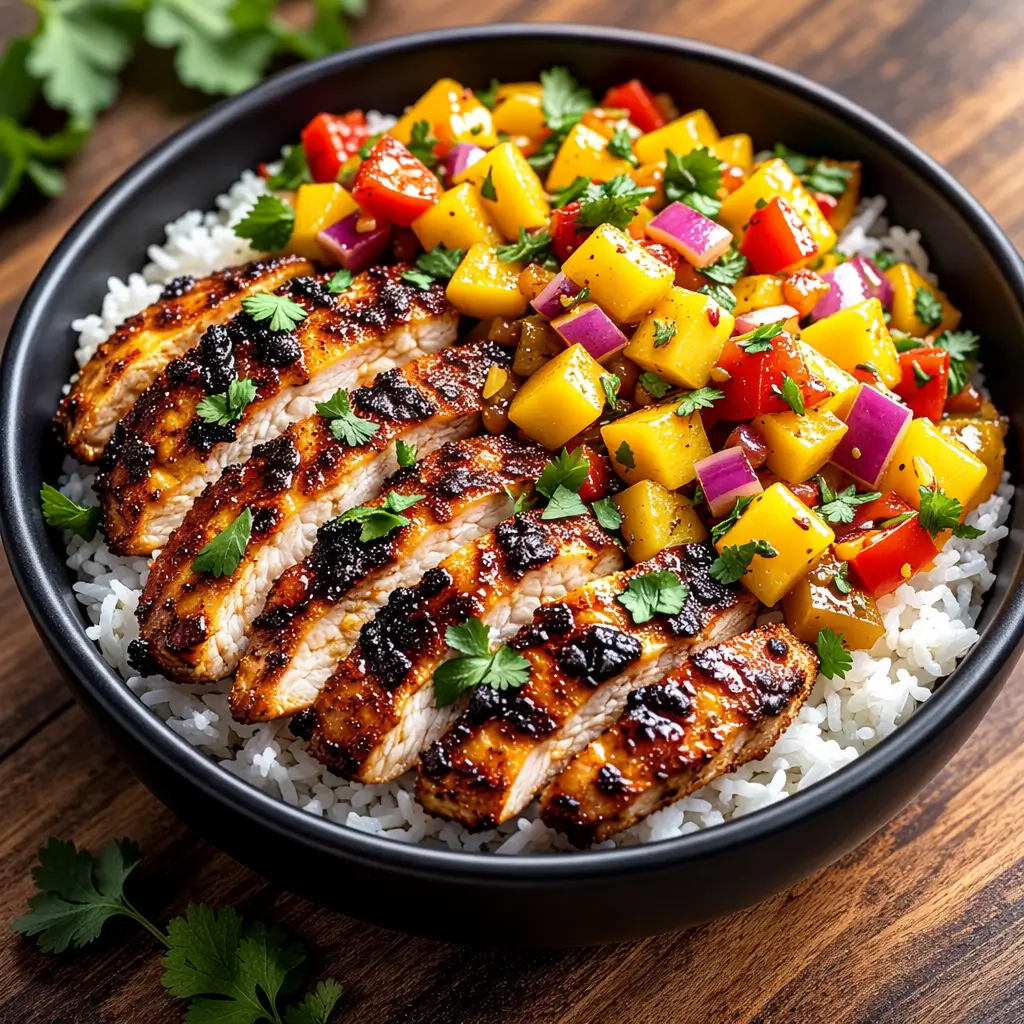 Jerk Chicken Bowls with Mango Salsa and Coconut Rice: Easy 30-Minute Dinner