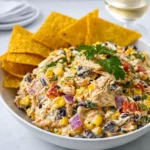 Creamy Quick Southwestern Chicken Salad in a bowl with lime and chips