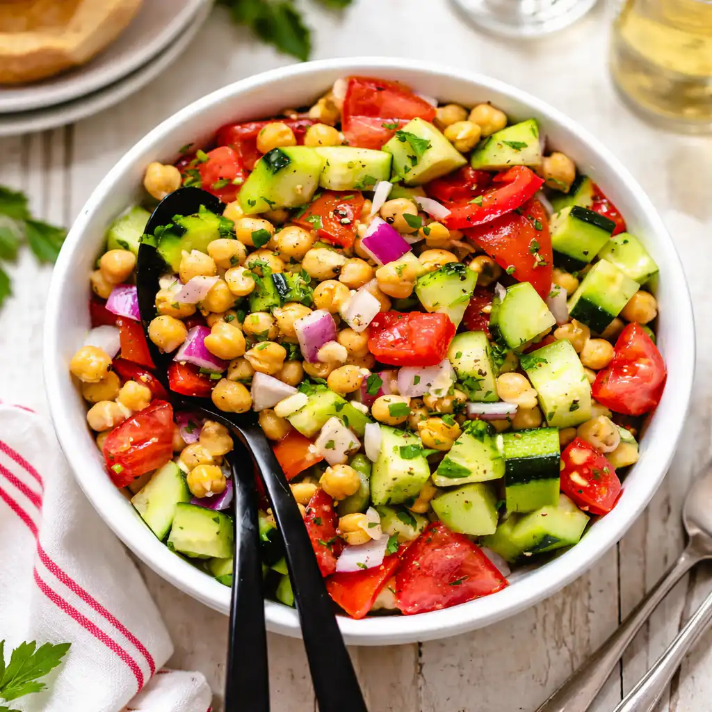 Chickpea Salad with Cucumbers and Tomatoe