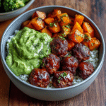Barbecue Meatball Bowls with Avocado Goddess Sauce