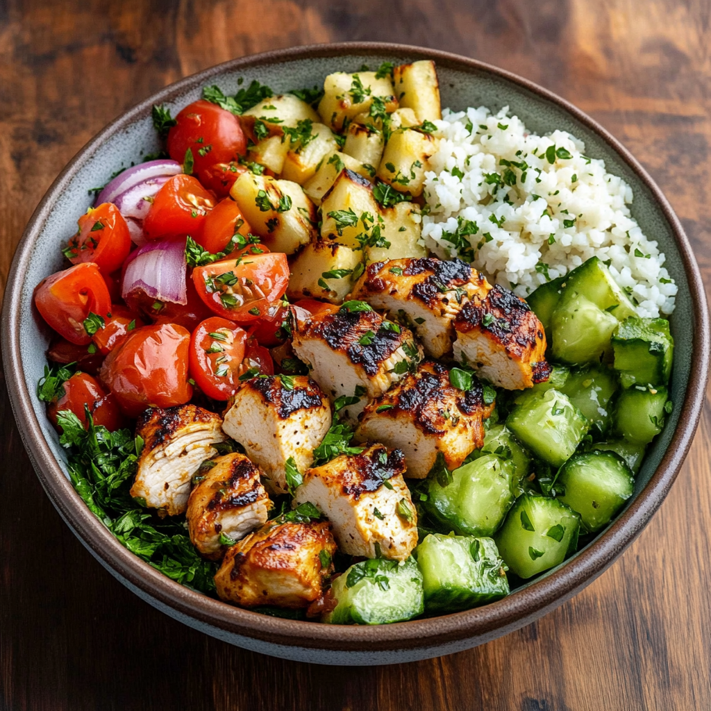 Greek Chicken Souvlaki Mediterranean Bowl