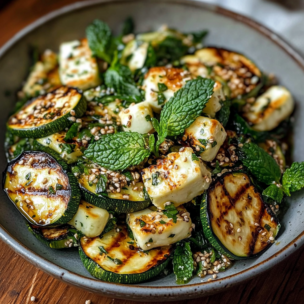 Grilled Zucchini Salad with Halloumi, Tahini & Mint