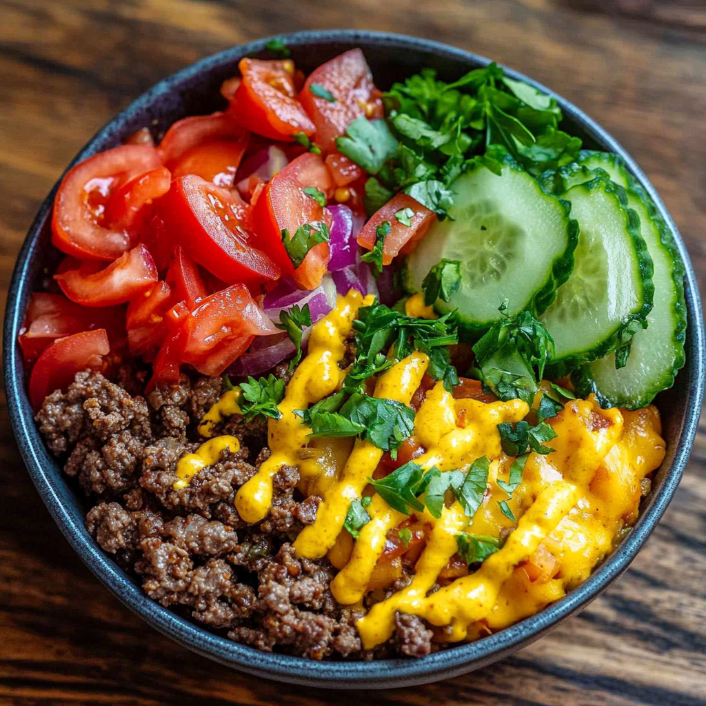 High-Protein Cheeseburger Bowls Recipe – Low-Carb Meal Prep with Ground Beef & Burger Sauce