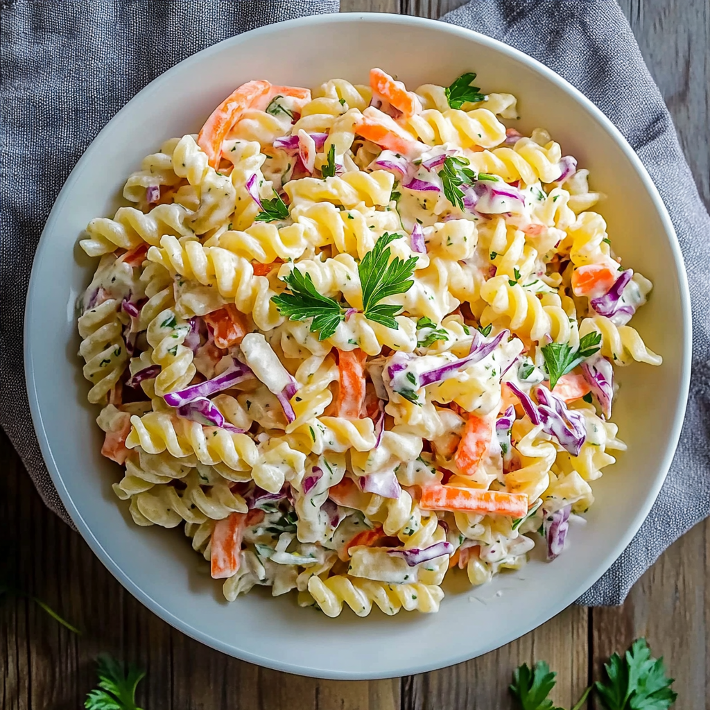 Irresistible Pasta Salad with Coleslaw Dressing