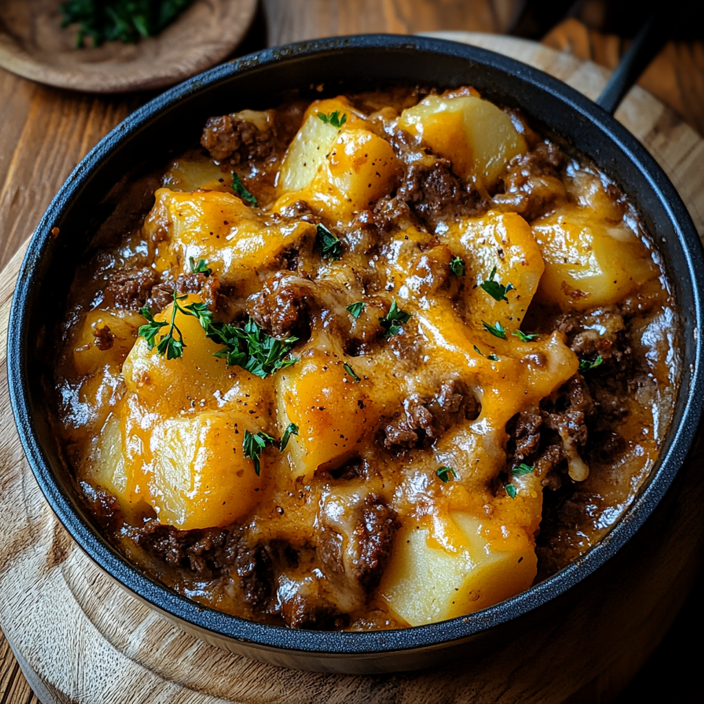 Cheesy One Pot Beef and Potatoes