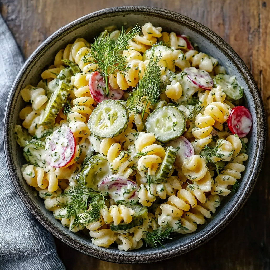 High Protein Dill Pickle Pasta Salad – Creamy, Zesty, and Loaded with Flavor