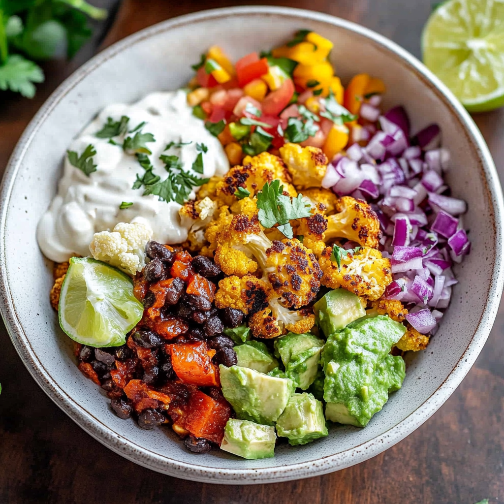 Roasted Cauliflower Taco Bowls with Cilantro Lime Ranch