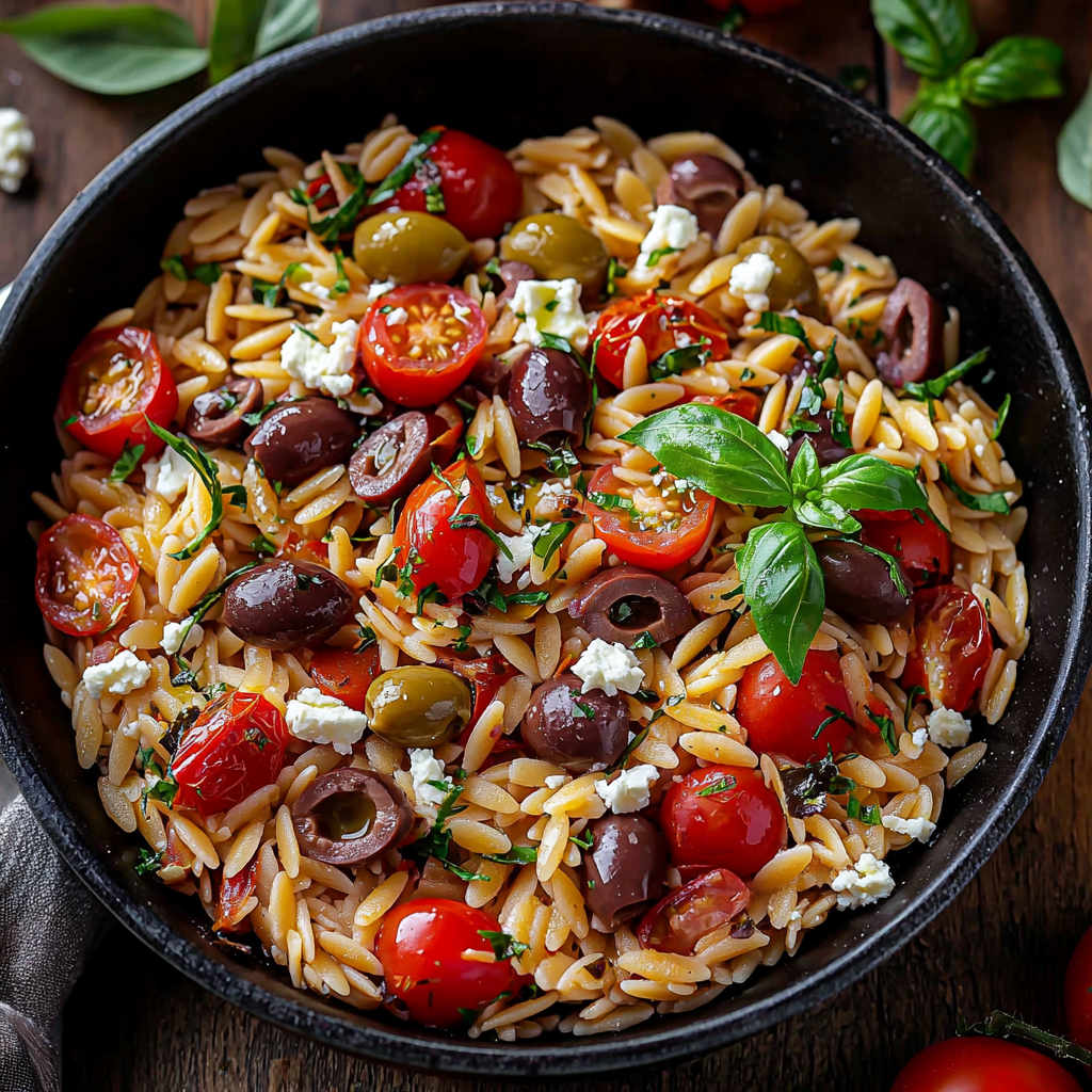 Greek Orzo with Tomatoes, Olives, Basil, and Feta: A Vibrant Mediterranean Dish