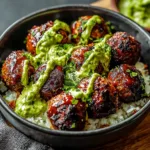 Barbecue Meatball Bowls with Creamy Avocado Sauce