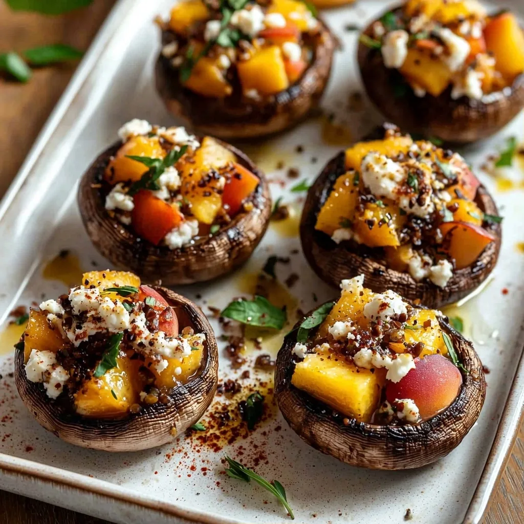 Stuffed Mushrooms with Peaches and Goat Cheese