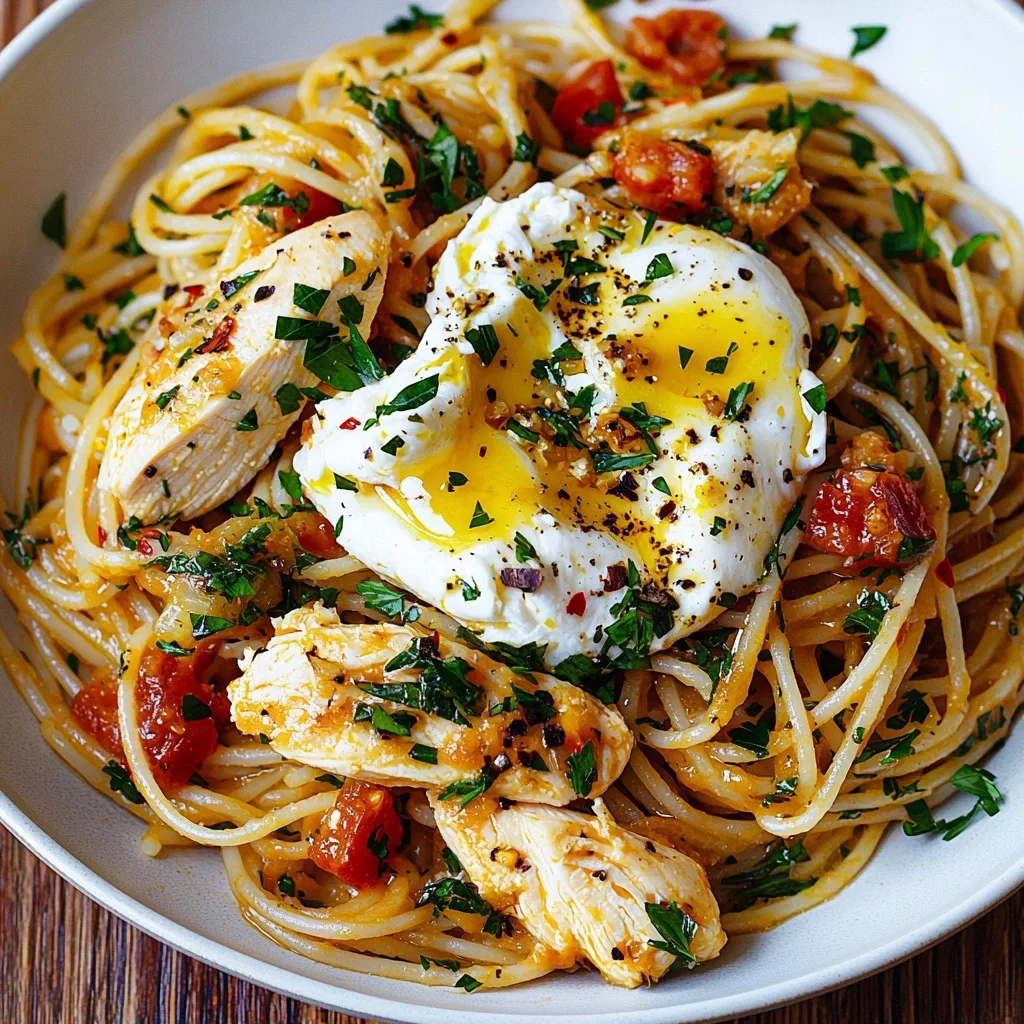 Chicken Spaghetti with Burrata and Lemon Butter Garlic Sauce