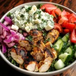 Loaded Mediterranean Chicken Power Bowl with Tzatziki and Feta