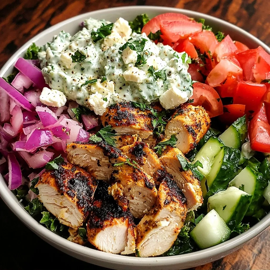 Loaded Mediterranean Chicken Power Bowl with Tzatziki and Feta