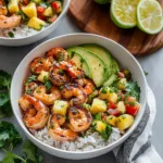 Shrimp Bowls with Coconut Cilantro Lime Rice & Pineapple Salsa