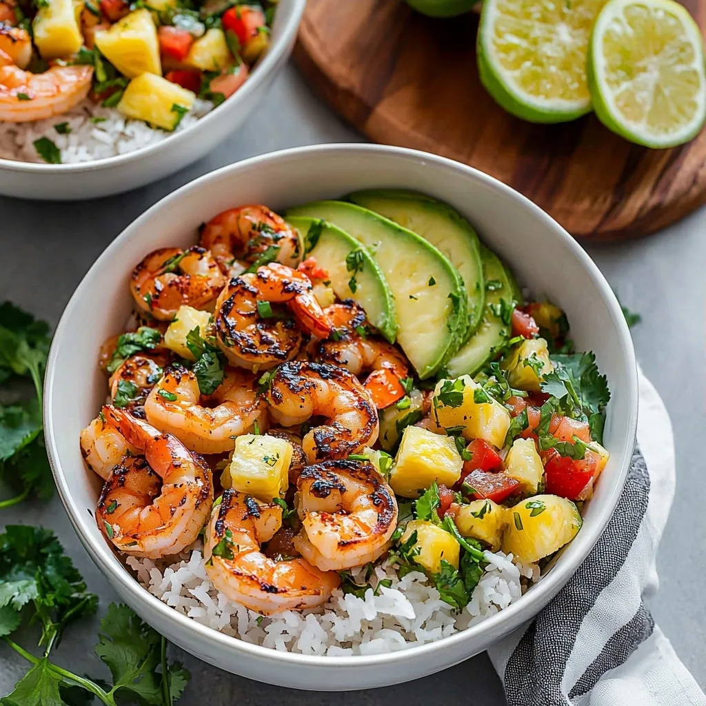 Shrimp Bowls with Coconut Cilantro Lime Rice &amp; Pineapple Salsa