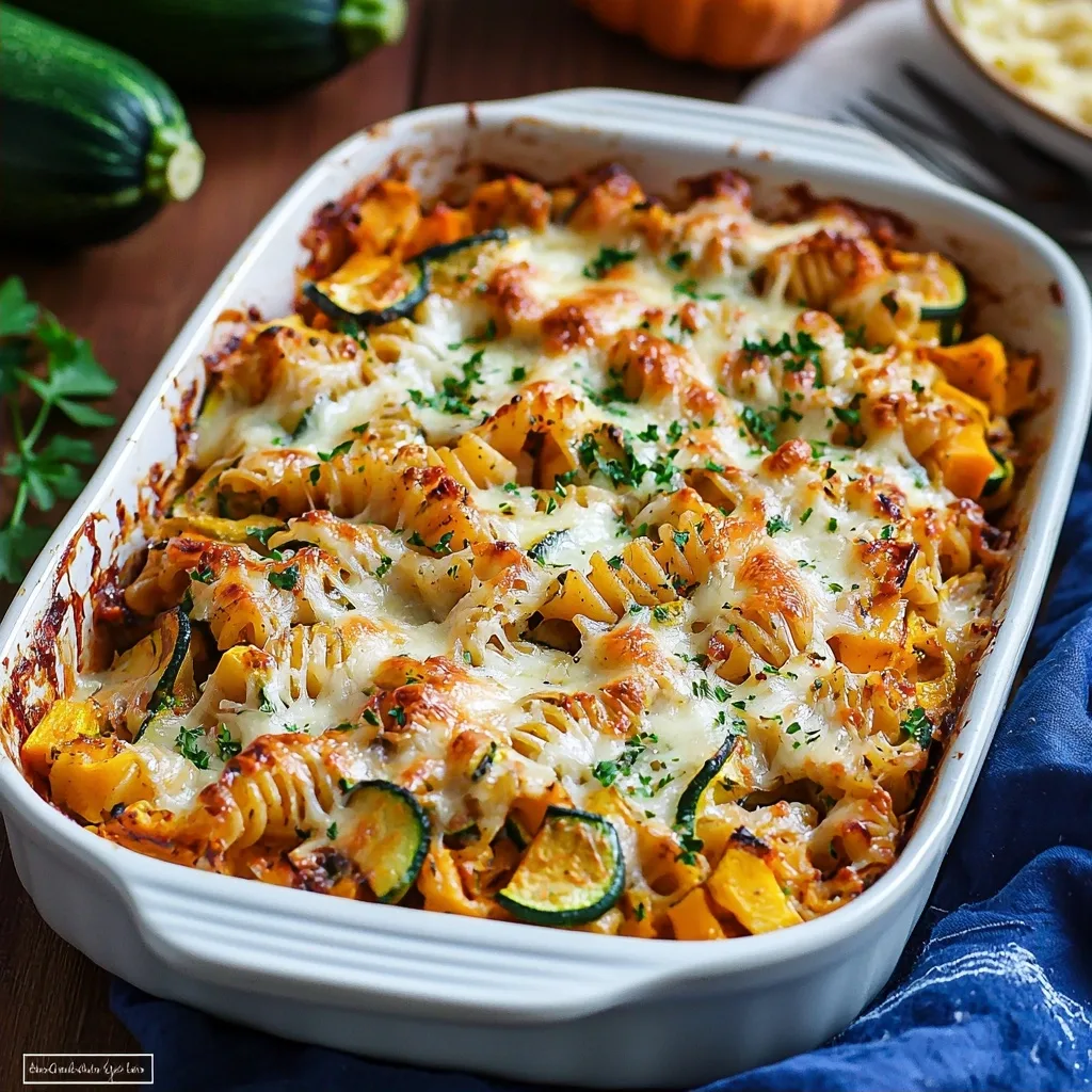 Roasted Butternut Squash Zucchini Pasta Bake