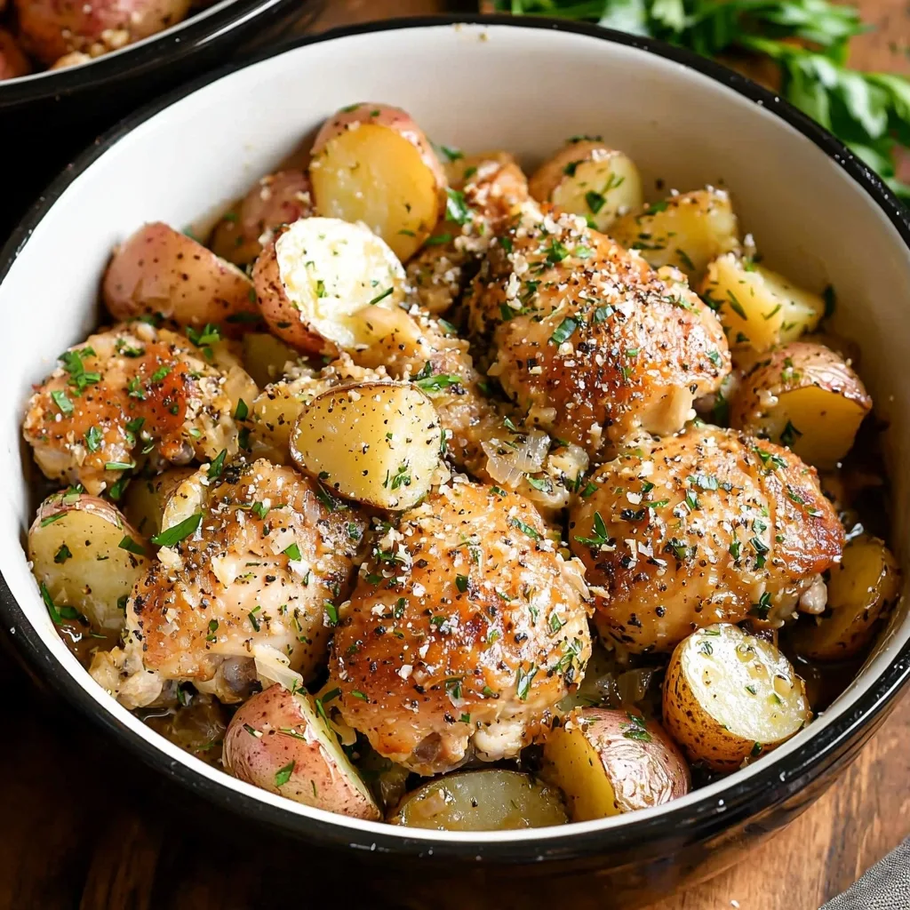Slow Cooker Garlic Parmesan Chicken and Potatoes