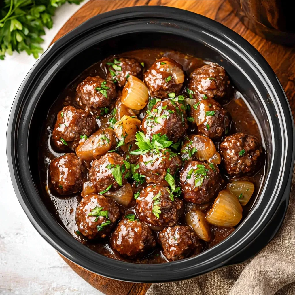 Easy Slow Cooker Salisbury Steak Meatballs