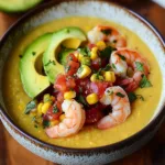 Chilled Corn Soup with Shrimp, Avocado and Tomato Relish: A Refreshing Summer Delight