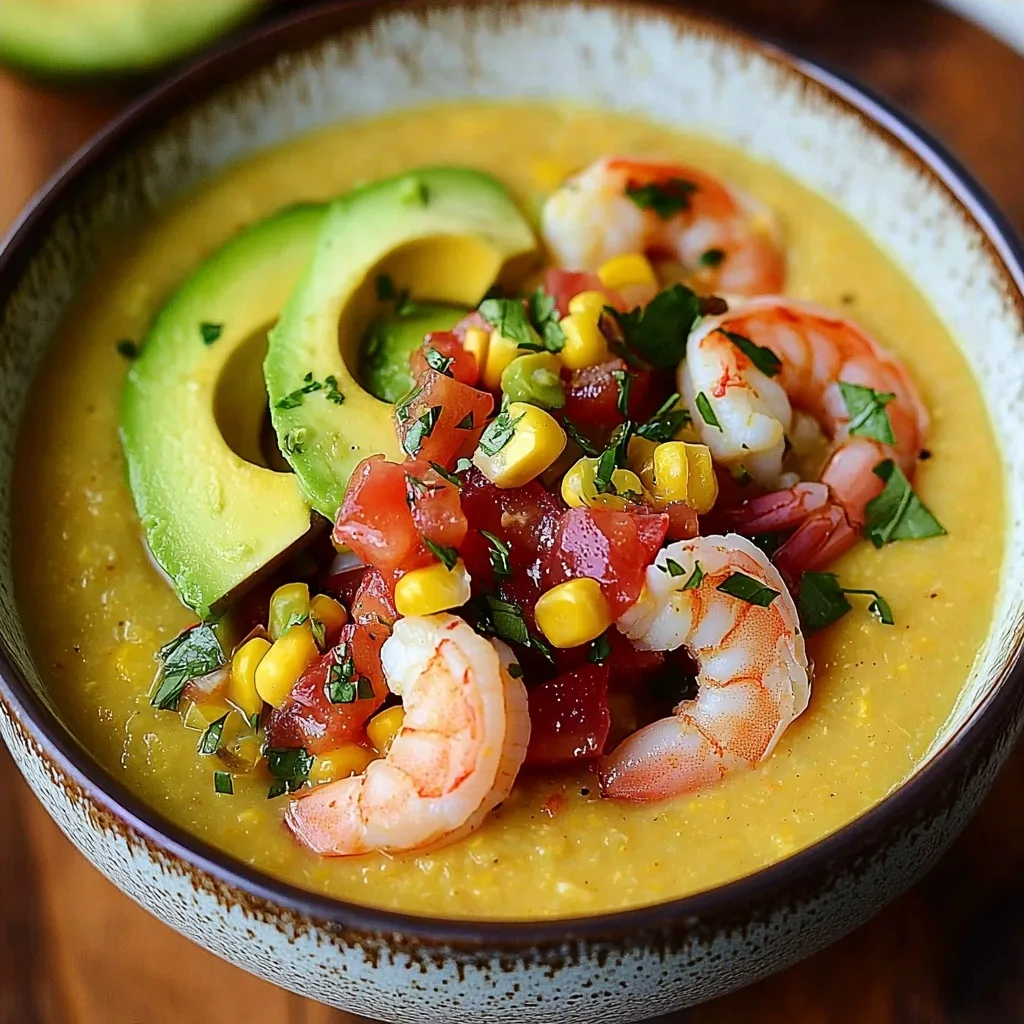 Chilled Corn Soup with Shrimp, Avocado and Tomato Relish: A Refreshing Summer Delight