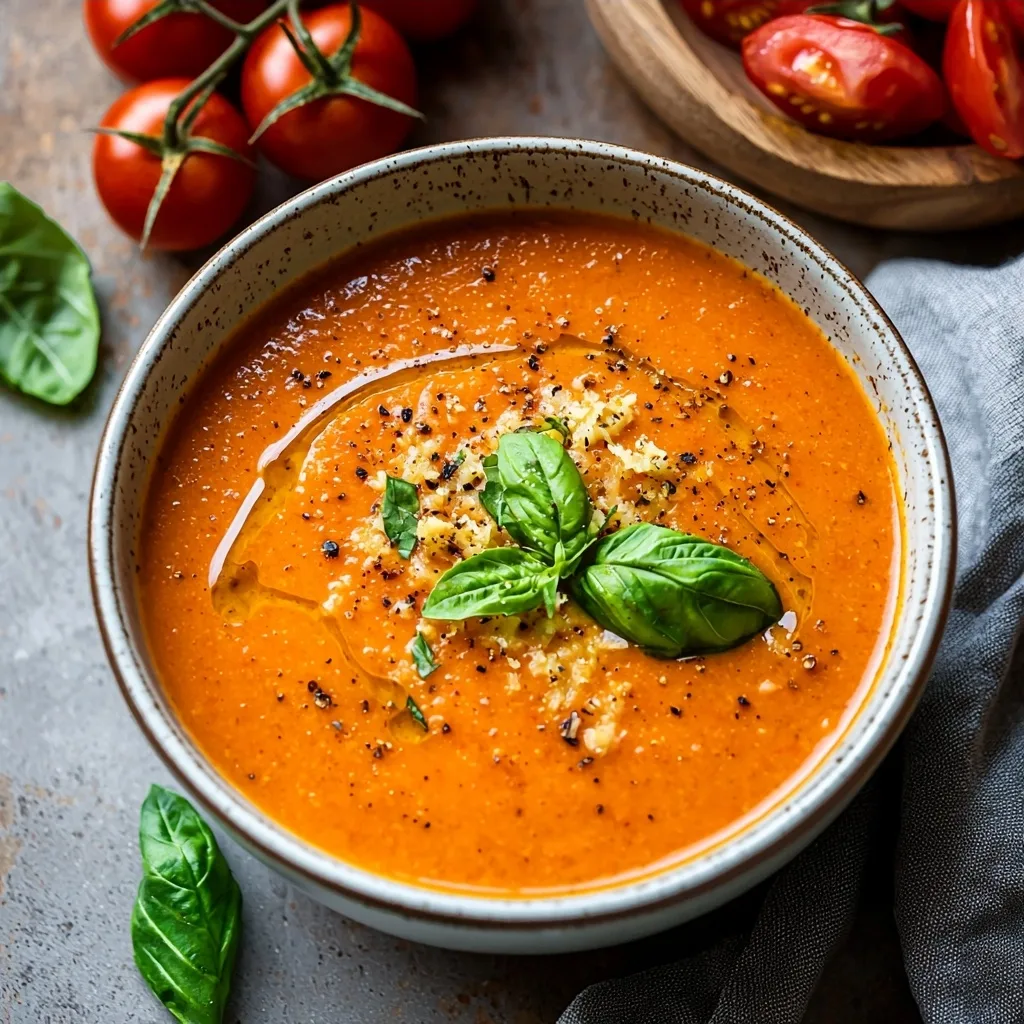 The Best Tomato Basil Soup with Fresh Roasted Tomatoes