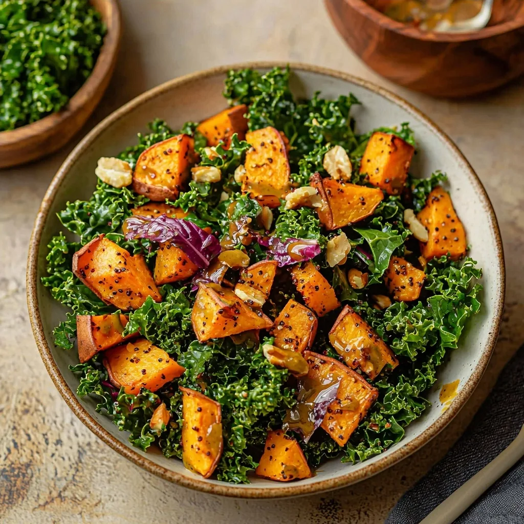 Sweet Potato Kale Salad with Maple Mustard Dressing